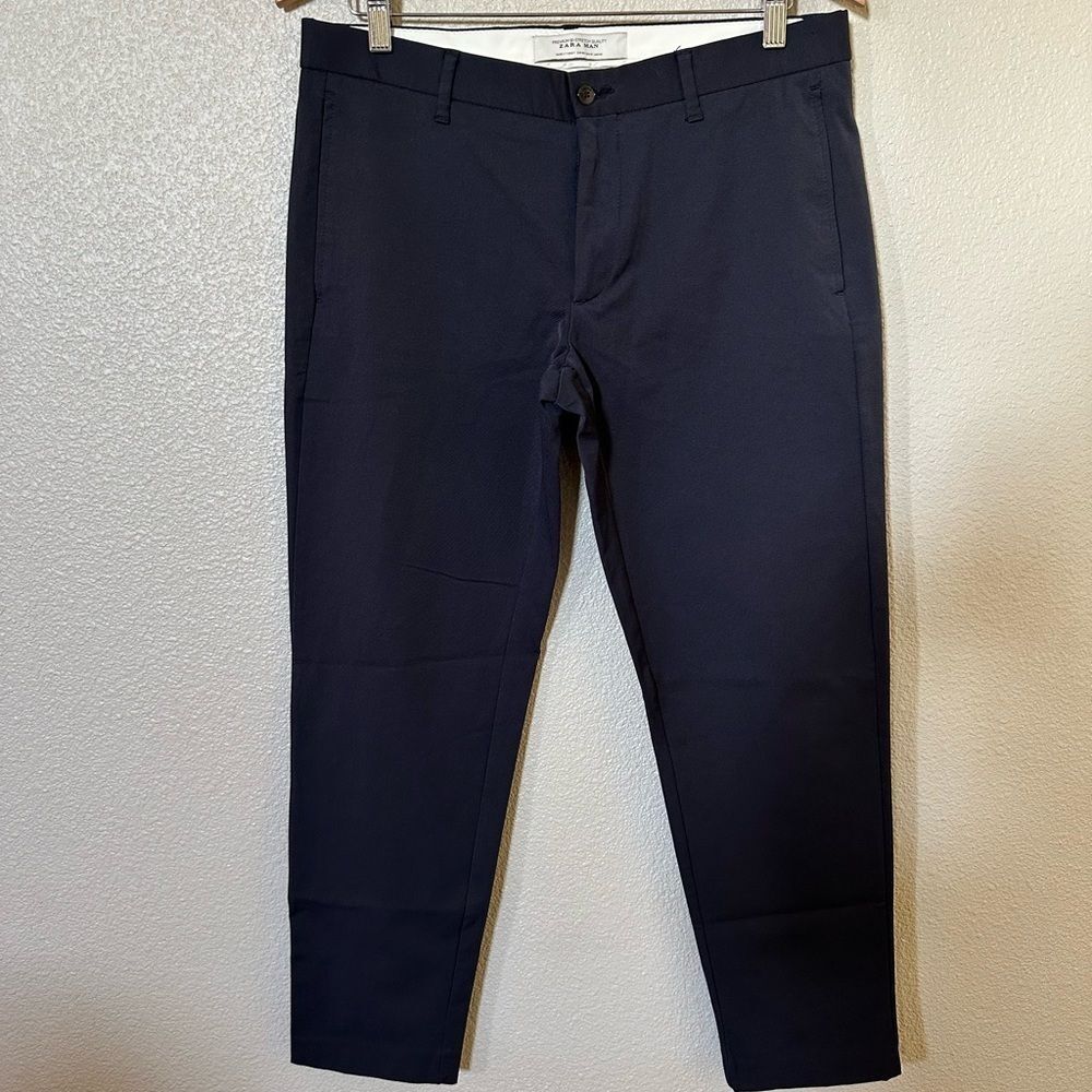 Zara Men Navy Premium Bi-Stretch Quality Blue Slacks Size 31